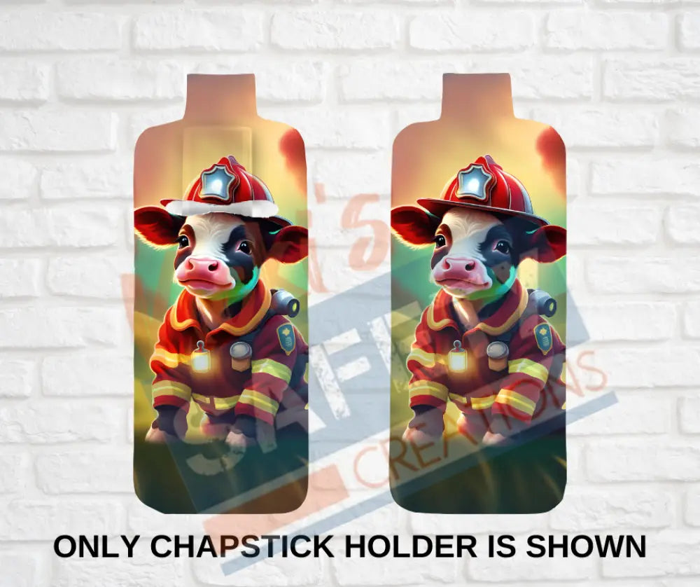 Keychain accessories - Chapstick Holder Lotion Holder Key fob - COW Cow Firefighter / Chapstick Holder ONLY Car gift set
