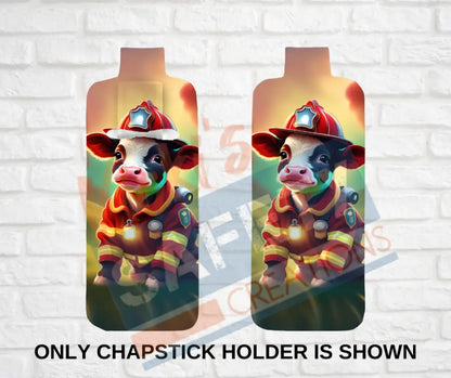 Keychain accessories - Chapstick Holder Lotion Holder Key fob - COW Cow Firefighter / Chapstick Holder ONLY Car gift set