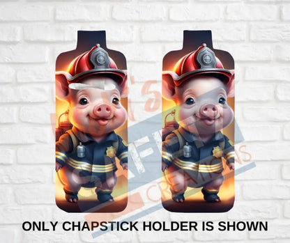 Keychain accessories - Chapstick Holder Lotion Holder Key fob -PIG Pig Firefighter / Chapstick Holder ONLY Car gift set