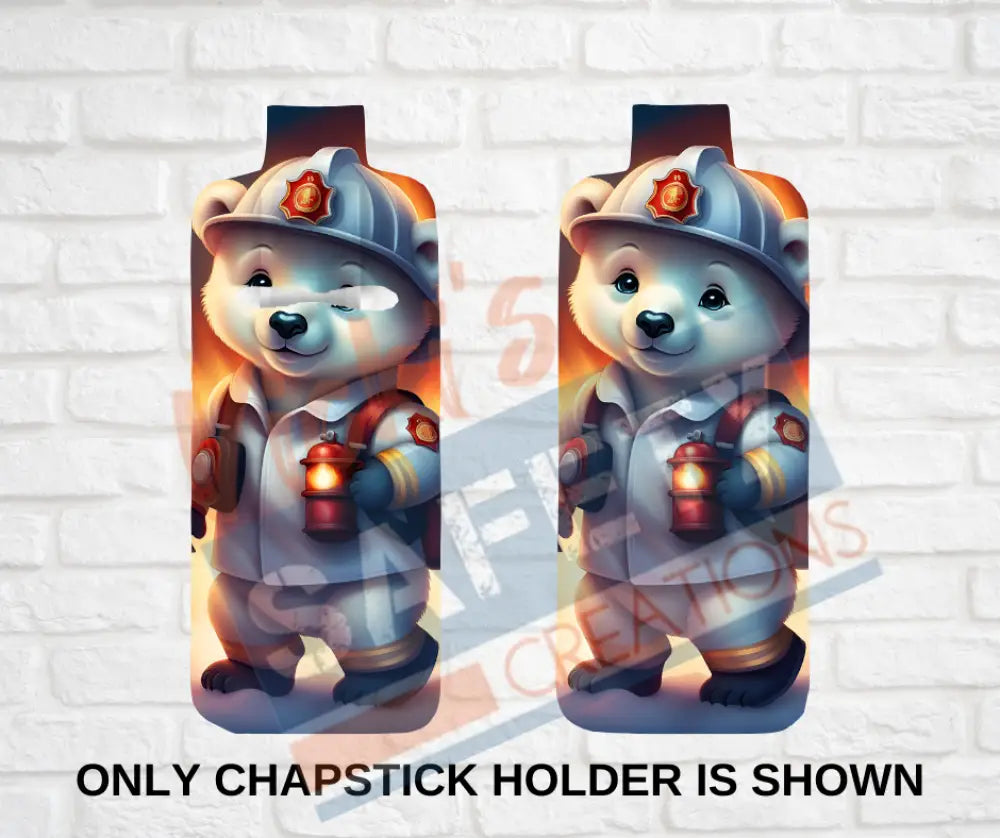 Keychain accessories - Chapstick Holder Lotion Holder Key fob - POLAR BEAR Polar Bear Firefighter / Chapstick Holder