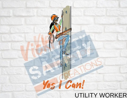 Ladies Cotton T-Shirt-Yes I Can Collection (Asst. Colors & Designs) Utility Worker / LADIES-SMALL / Carolina Blue Adult