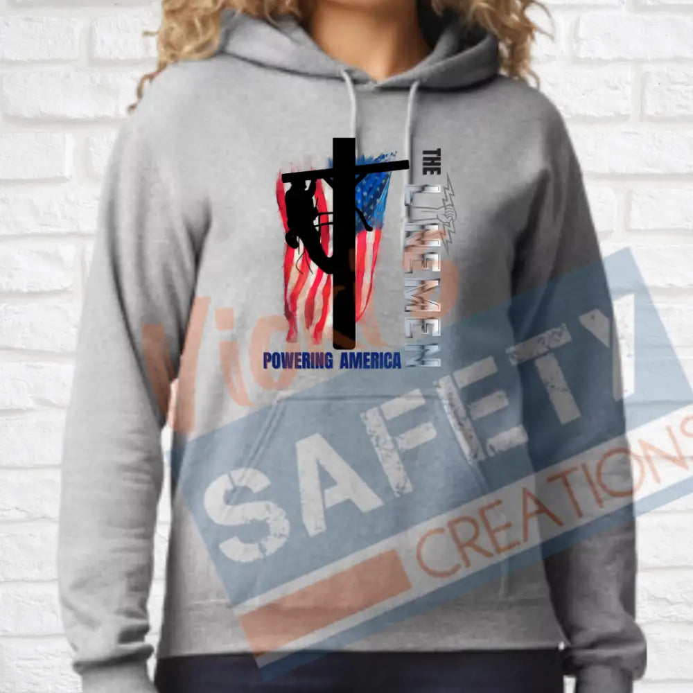 Lineman Powering American (Adult Youth Toddler Infant Sizes) Hoodie / ADULT-Small Adult Clothing