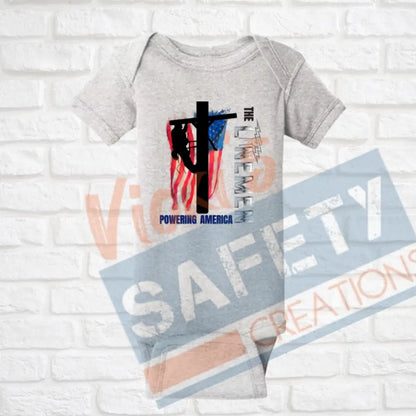 Lineman Powering American (Adult Youth Toddler Infant Sizes) T-shirt/Onesie / INFANT-Newborn Adult Clothing