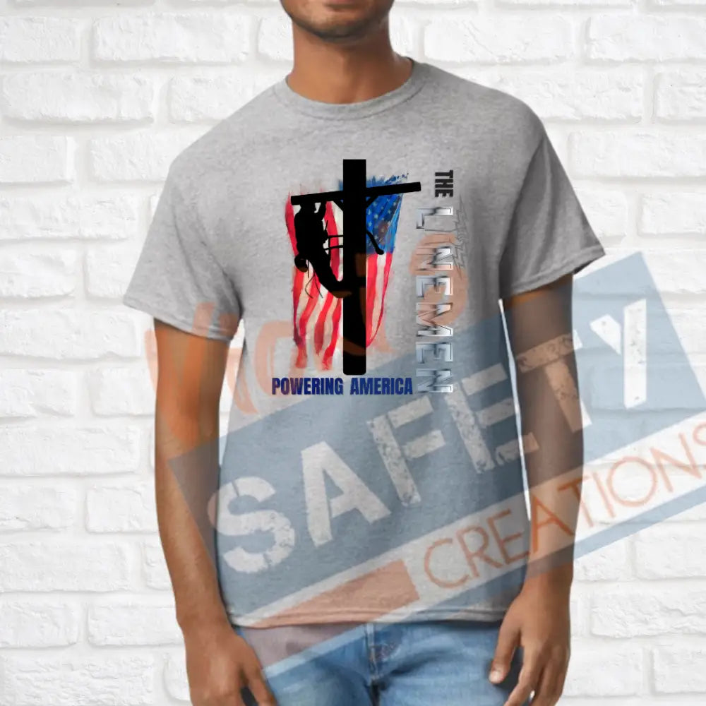 Lineman Powering American (Adult Youth Toddler Infant Sizes) T-shirt/Onesie / ADULT-Small Adult Clothing