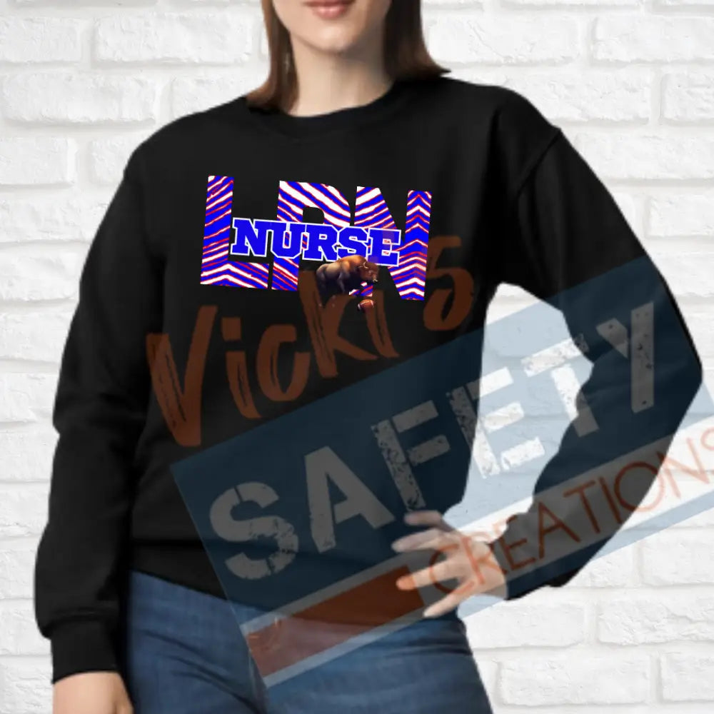 LPN-Nurse-Buffalo Stripes (Adult and Ladies Sizes Only) Crew Sweatshirt / ADULT-Small Adult Clothing
