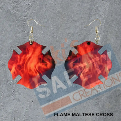 Maltese Cross-Flame Dangle Earrings Earrings