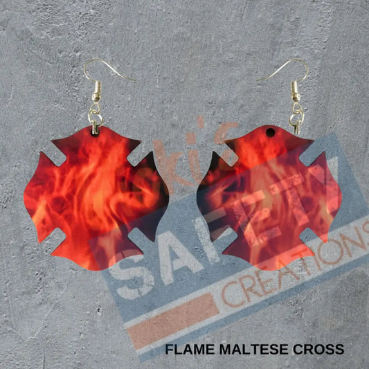 Maltese Cross-Flame Dangle Earrings Earrings