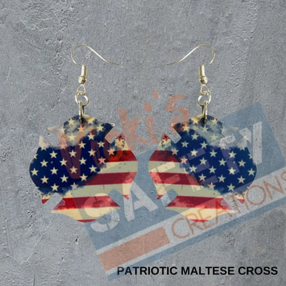 Maltese Cross-Patriotic Dangle Earrings Earrings