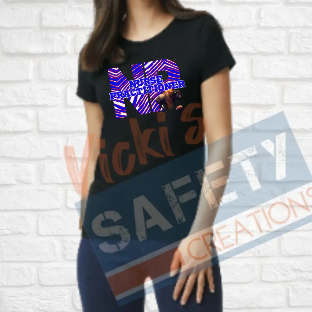 NP-Nurse Practitioner-Buffalo Stripes (Adult and Ladies Sizes Only) T-shirt / LADIES-Small Adult Clothing