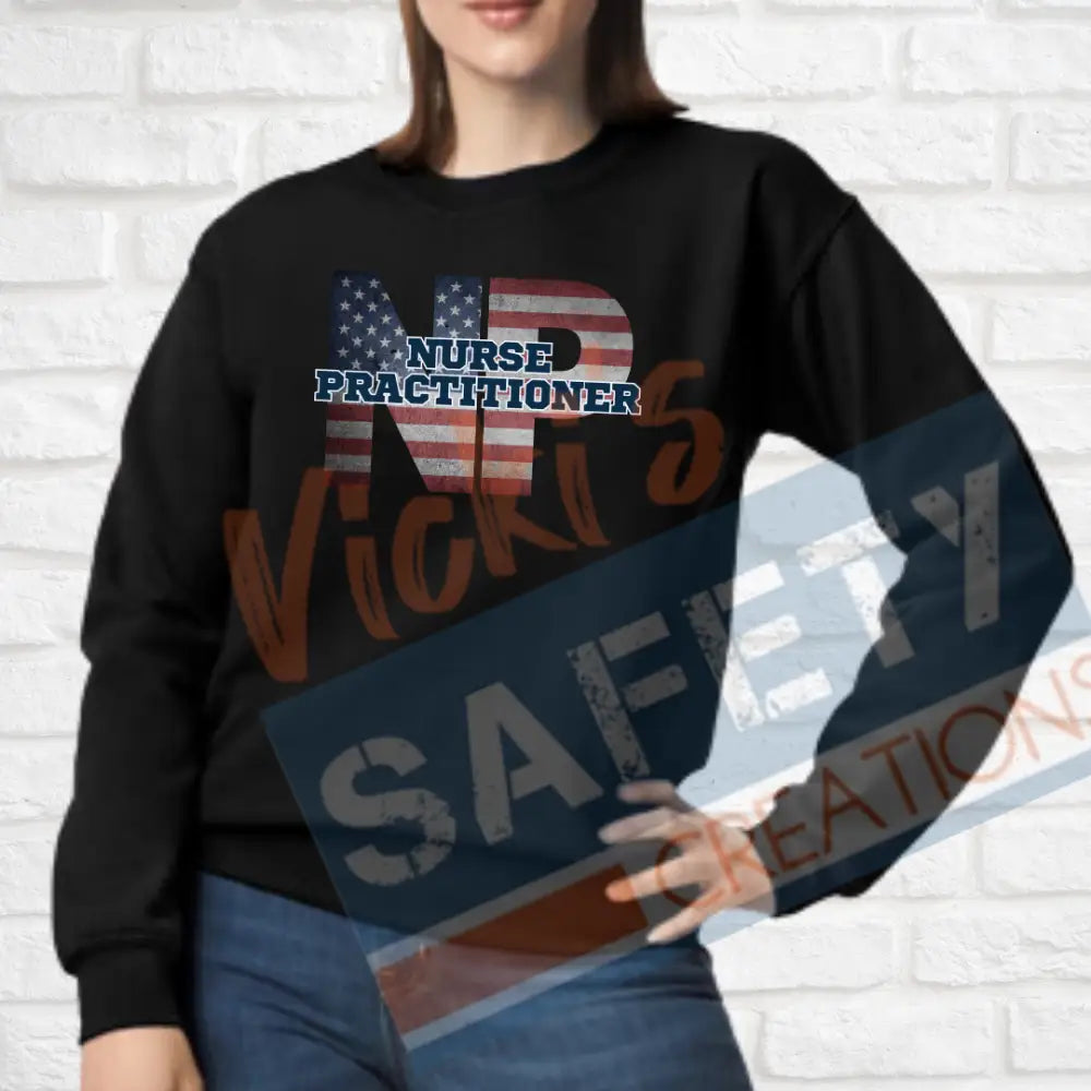 NP-Nurse Practitioner-Vintage Flag (Adult and Ladies Sizes Only) Crew Sweatshirt / ADULT-Small Adult Clothing