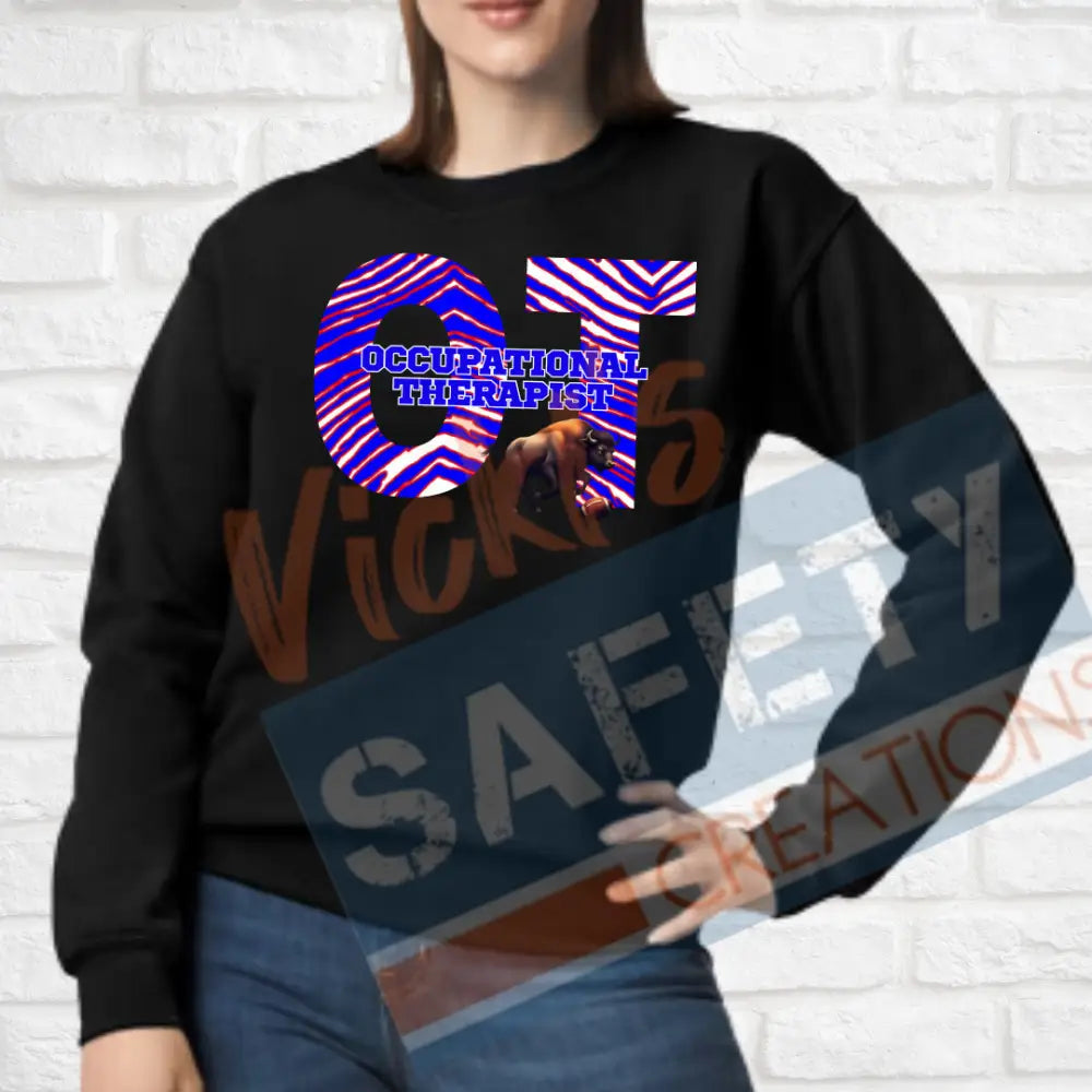 OT-Occupational Therapist-Buffalo Stripes (Adult and Ladies Sizes Only) Crew Sweatshirt / ADULT-Small Adult Clothing