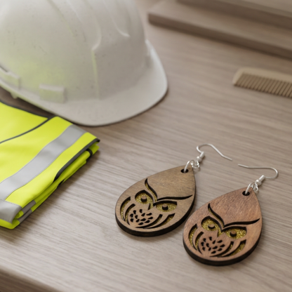 Custom designed, laser cut, hand painted earrings-WISE Owl