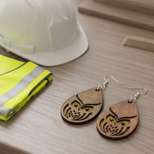 Custom designed, laser cut, hand painted earrings-WISE Owl