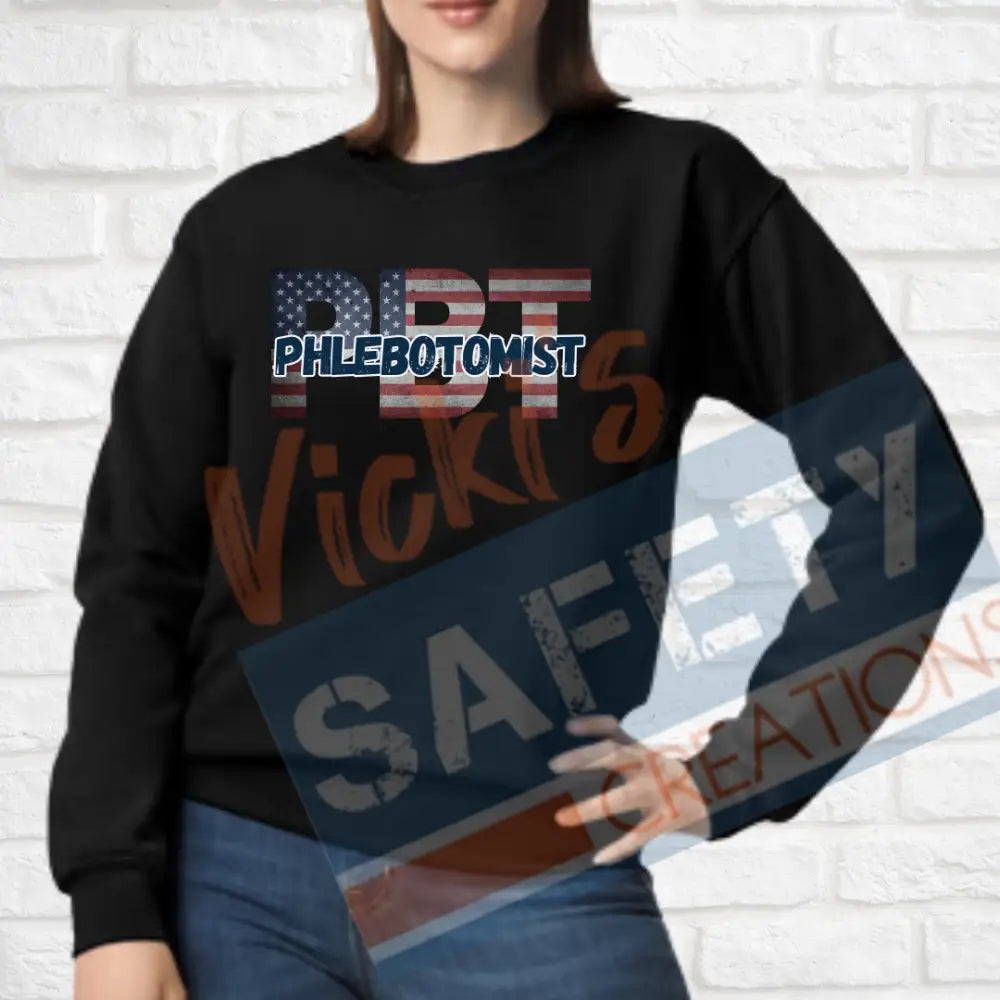 PBT-Phlebotomist-Vintage Flag (Adult and Ladies Sizes Only) Crew Sweatshirt / ADULT-Small Adult Clothing
