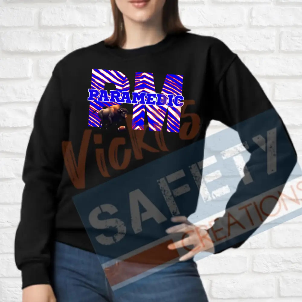 PM-Paramedic-Buffalo Stripes (Adult and Ladies Sizes Only) Crew Sweatshirt / ADULT-Small Adult Clothing