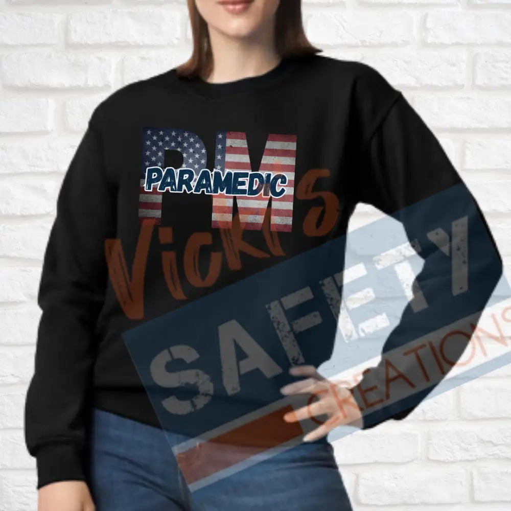 PM-Paramedic-Vintage Flag (Adult and Ladies Sizes Only) Crew Sweatshirt / ADULT-Small Adult Clothing