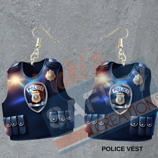 Police Shield-Police Vest Dangle Earrings Earrings