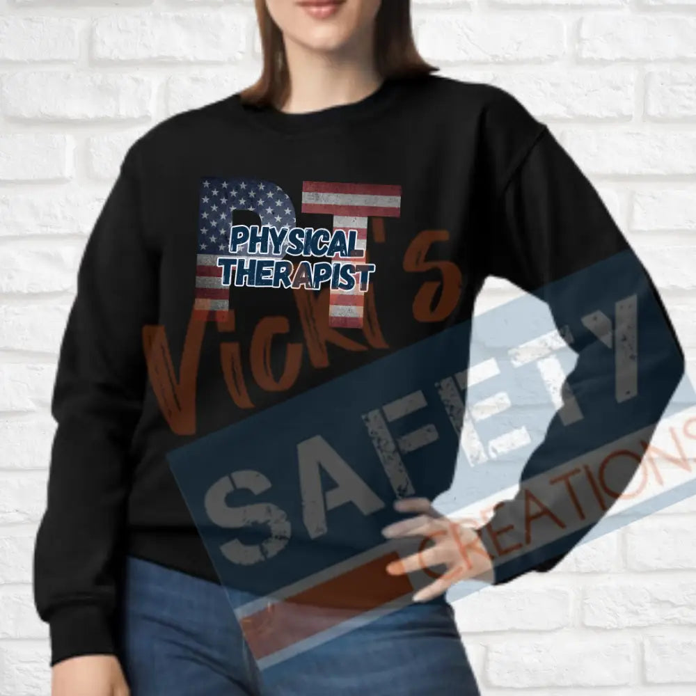 PT-Physical Therapist-Vintage Flag (Adult and Ladies Sizes Only) Crew Sweatshirt / ADULT-Small Adult Clothing