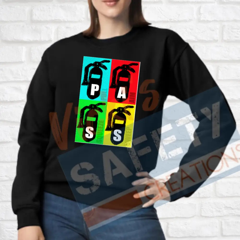 Retro P.A.S.S. Fire Extinguishers (Adult Youth Toddler Infant Sizes) Crew Sweatshirt / ADULT-Small Adult Clothing