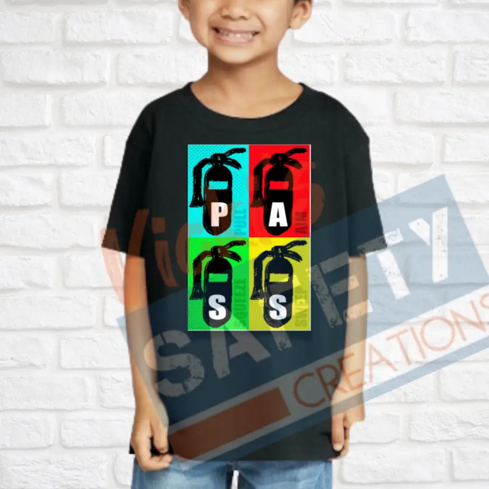 Retro P.A.S.S. Fire Extinguishers (Adult Youth Toddler Infant Sizes) T-shirt/Onesie / TODDLER-2T Adult Clothing