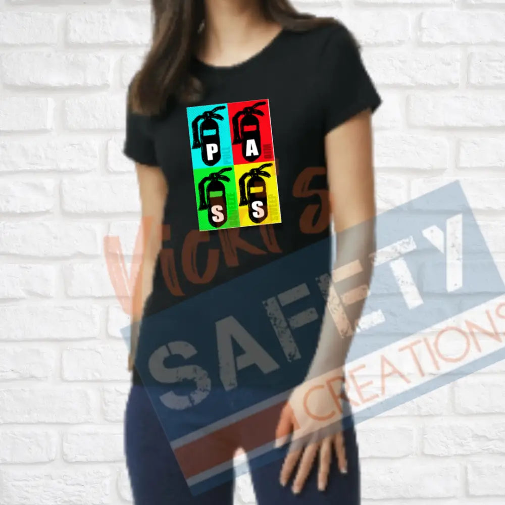 Retro P.A.S.S. Fire Extinguishers (Adult Youth Toddler Infant Sizes) T-shirt/Onesie / LADIES-Small Adult Clothing