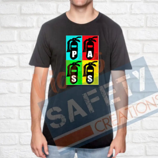 Retro P.A.S.S. Fire Extinguishers (Adult Youth Toddler Infant Sizes) T-shirt/Onesie / ADULT-Small Adult Clothing