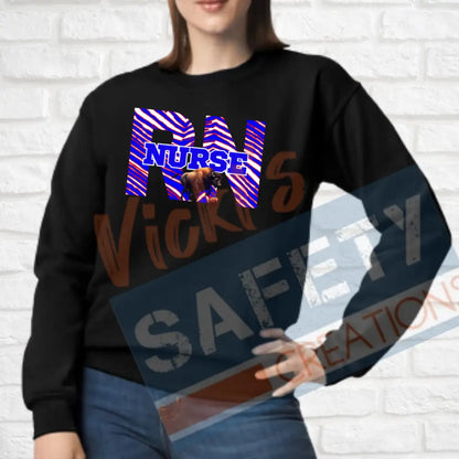 RN-Nurse-Buffalo Stripes (Adult and Ladies Sizes Only) Crew Sweatshirt / ADULT-Small Adult Clothing