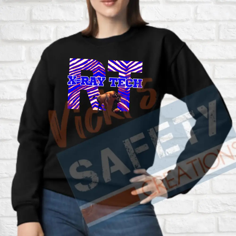 RT-Xray Technician-Buffalo Stripes (Adult and Ladies Sizes Only) Crew Sweatshirt / ADULT-Small Adult Clothing