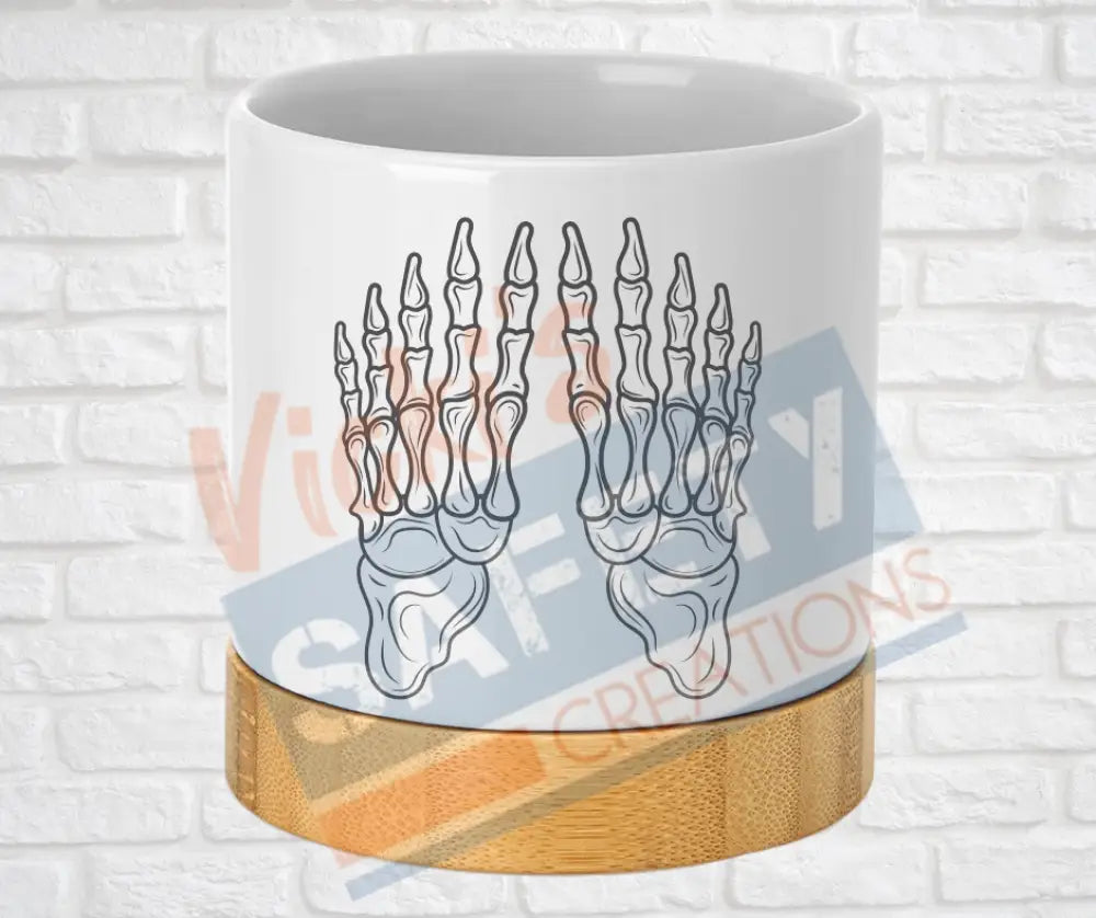 Small Desk Ceramic Planter-Skeletal Illustrations Feet Home Decor