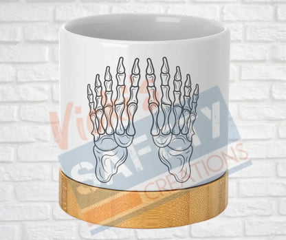 Small Desk Ceramic Planter-Skeletal Illustrations Feet Home Decor