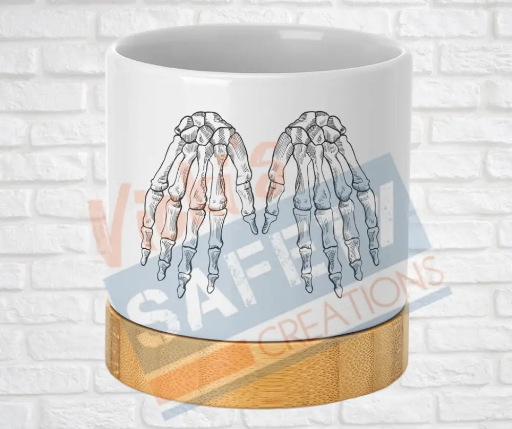 Small Desk Ceramic Planter-Skeletal Illustrations Hands Home Decor