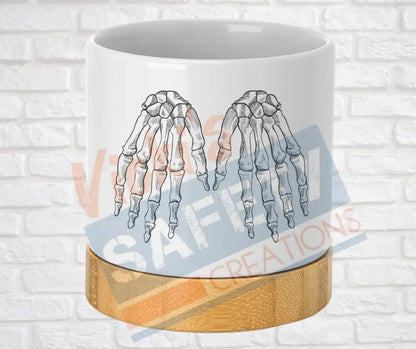 Small Desk Ceramic Planter-Skeletal Illustrations Hands Home Decor