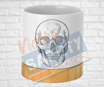 Small Desk Ceramic Planter-Skeletal Illustrations Skull Home Decor