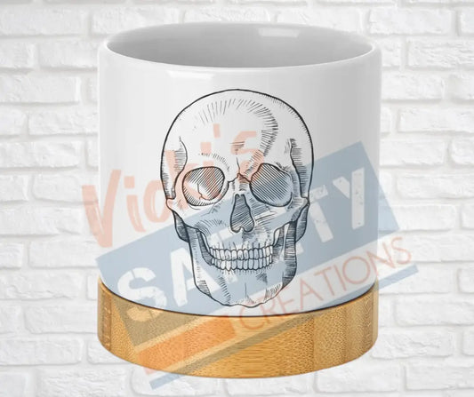 Small Desk Ceramic Planter-Skeletal Illustrations Skull Home Decor