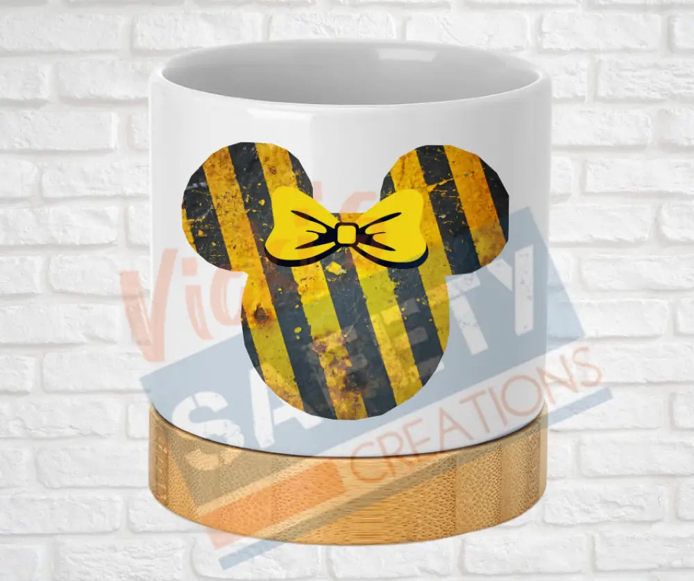 Small Desk Ceramic Planter-Caution Stripes Mouse Ears Home Decor