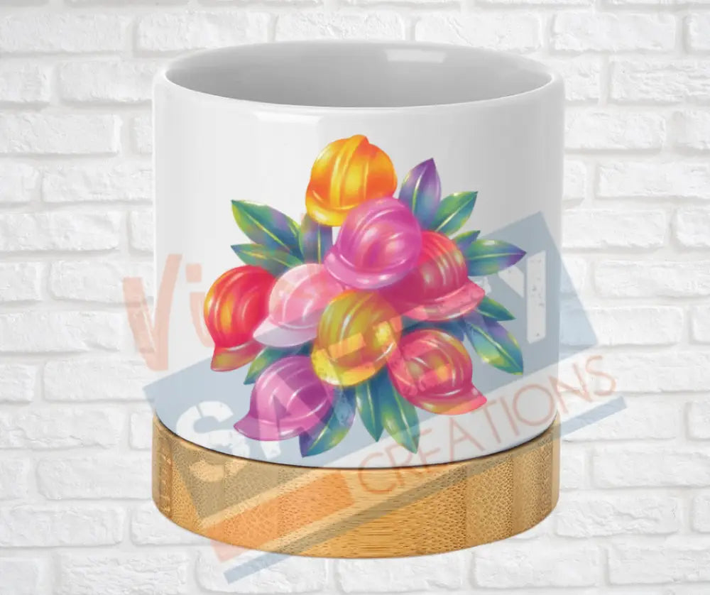 Small Desk Ceramic Planter-Hard Hat Bouquet Home Decor