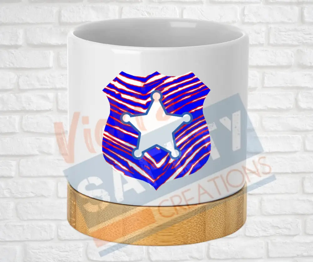 Small Desk Ceramic Planter-Police Badge (asst. designs) Bills Stripes Home Decor
