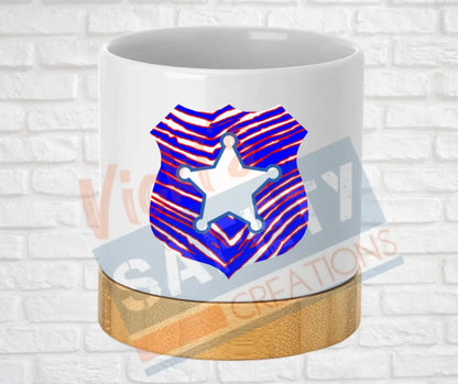 Small Desk Ceramic Planter-Police Badge (asst. designs) Bills Stripes Home Decor