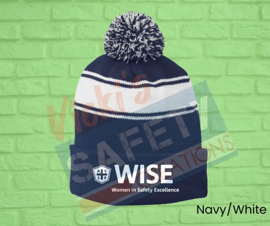 Stripe Pom Pom Beanie - (asst. colors) WISE Navy/White HAT