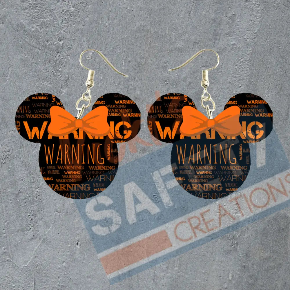 WARNING mouse head Dangles Earrings