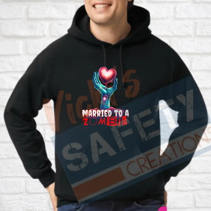 Zombie Tops (Adult Youth Toddler Infant Sizes) MARRIED TO A ZOMBIE / Hoodie / ADULT-Small Adult Clothing